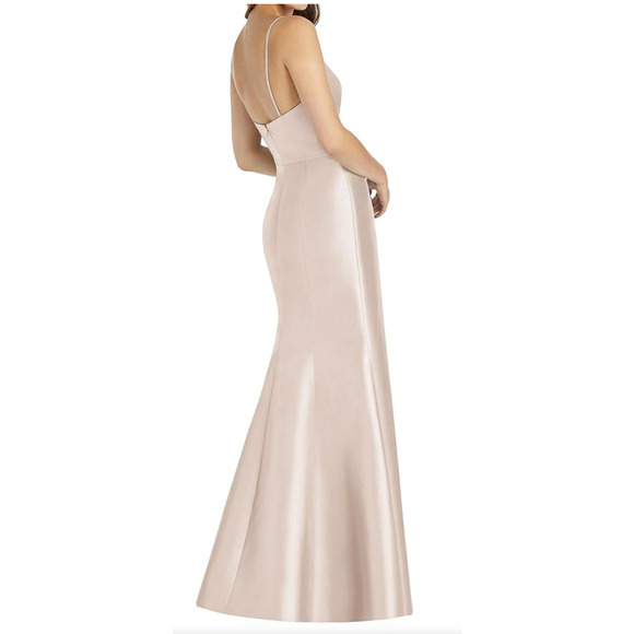 ALFRED SUNG D758‎ SURPLICE SATIN TWILL TRUMPET Cameo Pink DRESS GOWN Size 12 - Picture 2 of 6